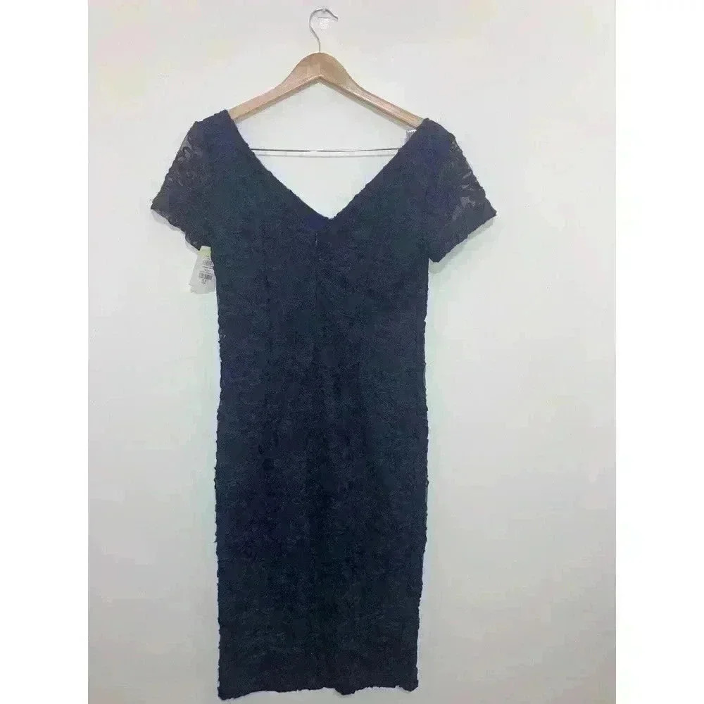 JS COLLECTION Embroidered Soutache Cocktail Sheath Dress Navy Size 4 - Picture 5 of 12